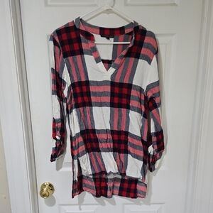 Signature Studio Red and Black Checkered Blouse